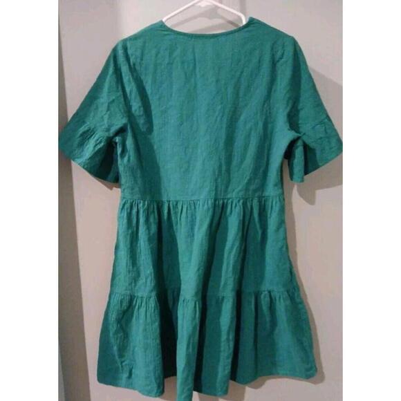 Womens Green Dress Short Sleeve Layered Size Large Tiered Skirt Fancyinn #103 - Picture 3 of 5